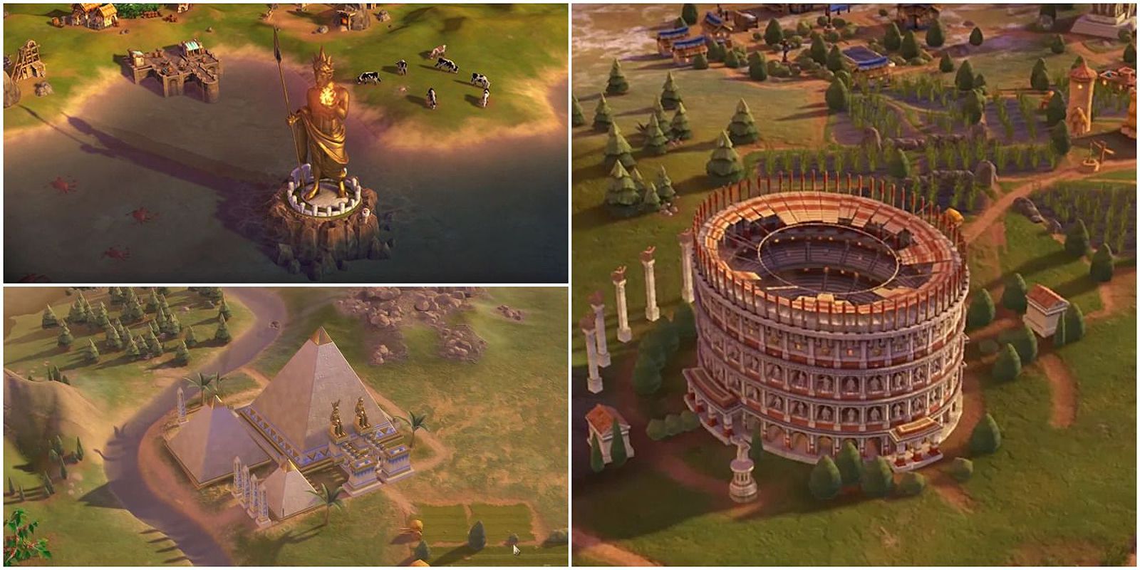 Collage của các kỳ quan thế giới trong Civilization VI