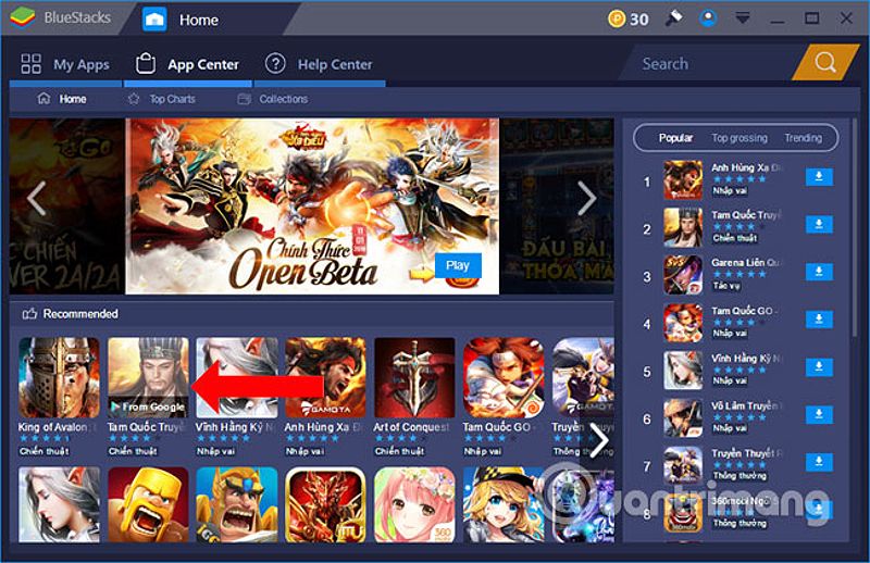 Giao diện Bluestacks khi chơi game